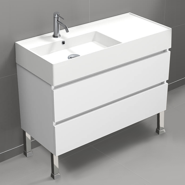 Nameeks BLOCK58 Modern Bathroom Vanity, Floor Standing, 40 Inch, Glossy White